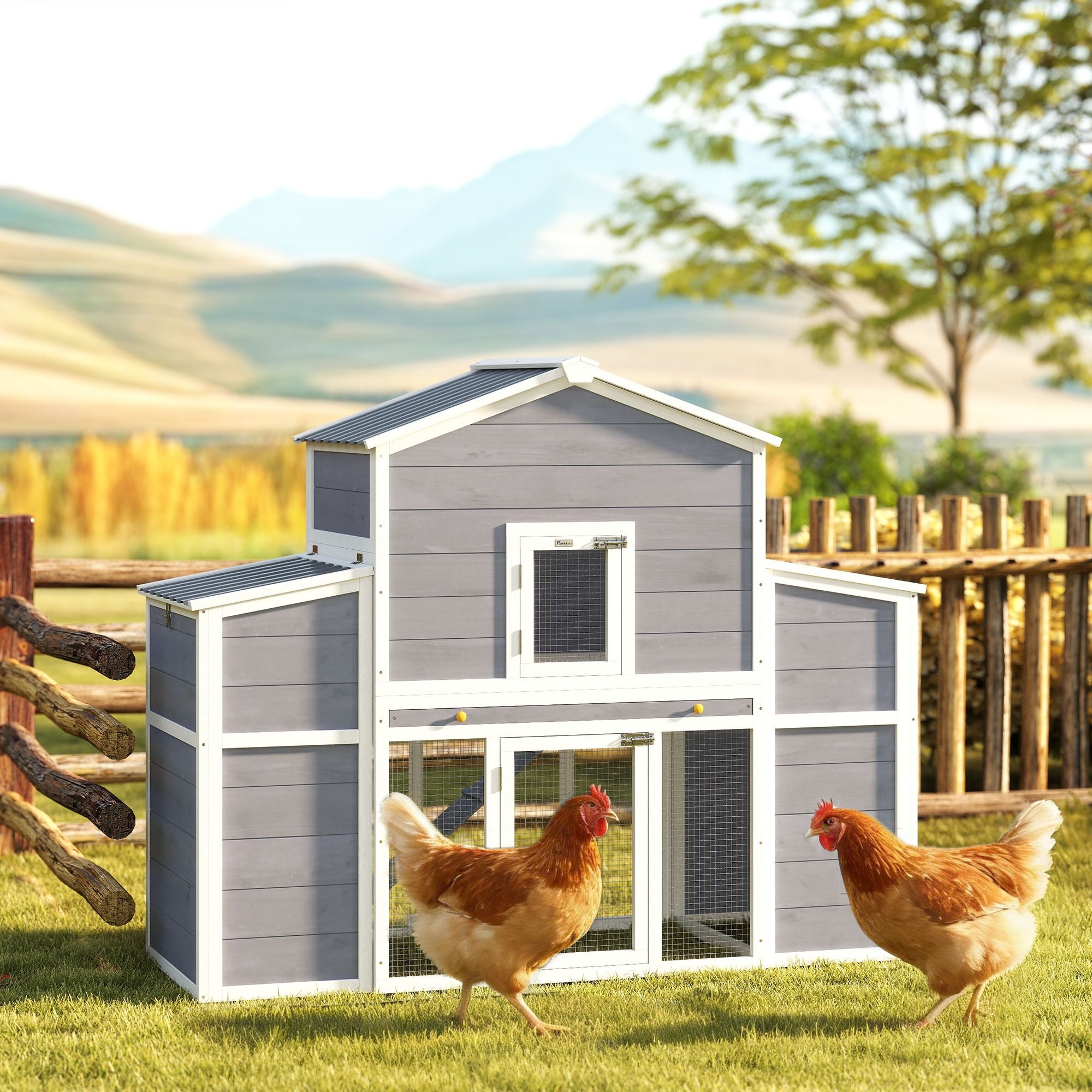 Spacious 66.5" furniture-style Chicken Coop with Dual Nesting Boxes and Ramp