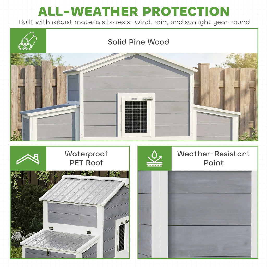 Spacious 66.5" furniture-style Chicken Coop with Dual Nesting Boxes and Ramp