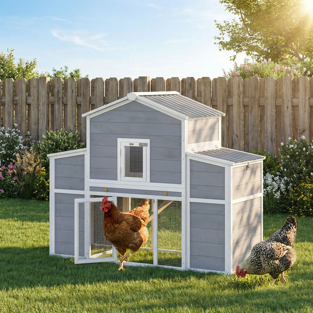 Spacious 66.5" furniture-style Chicken Coop with Dual Nesting Boxes and Ramp