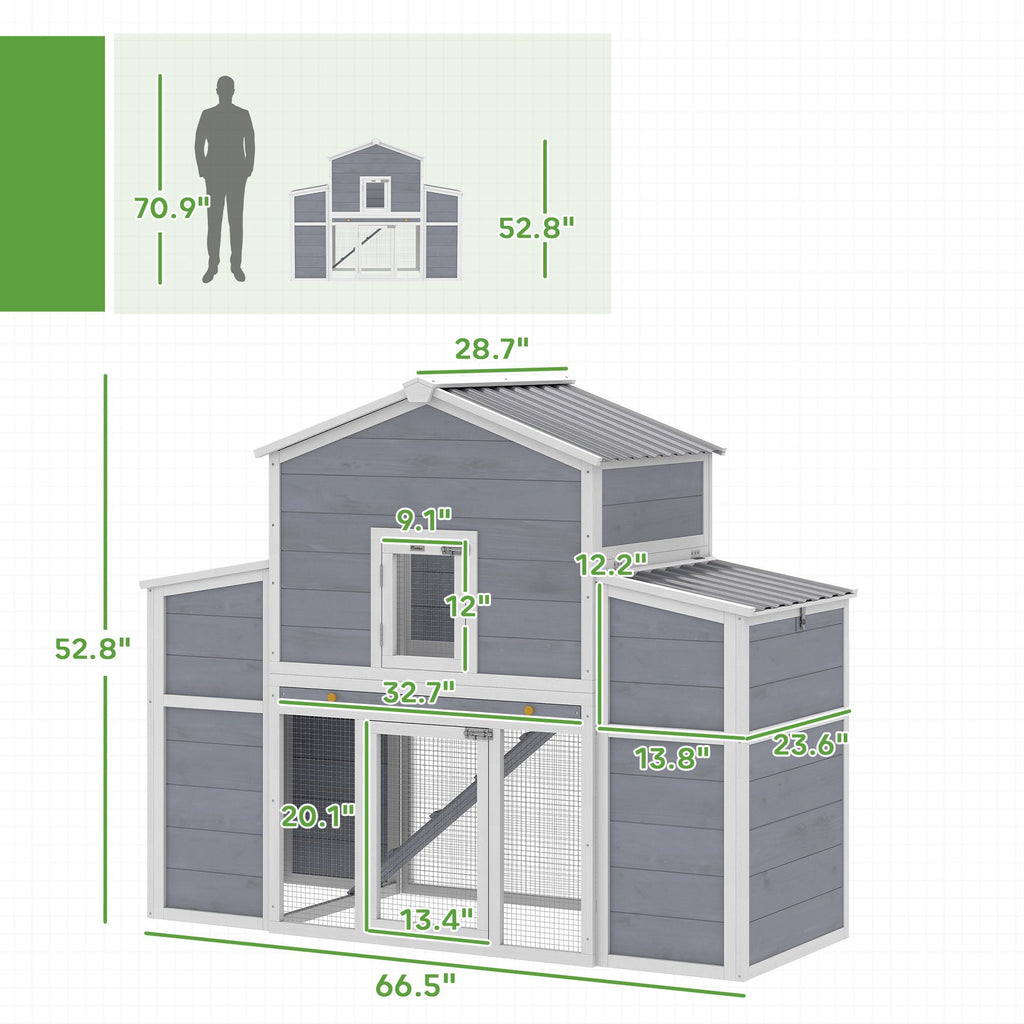 Spacious 66.5" furniture-style Chicken Coop with Dual Nesting Boxes and Ramp