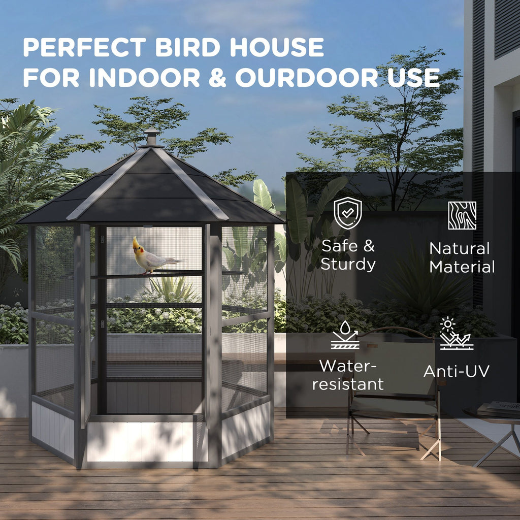 Spacious furniture-style Hexagonal Bird Aviary with Locking Doors