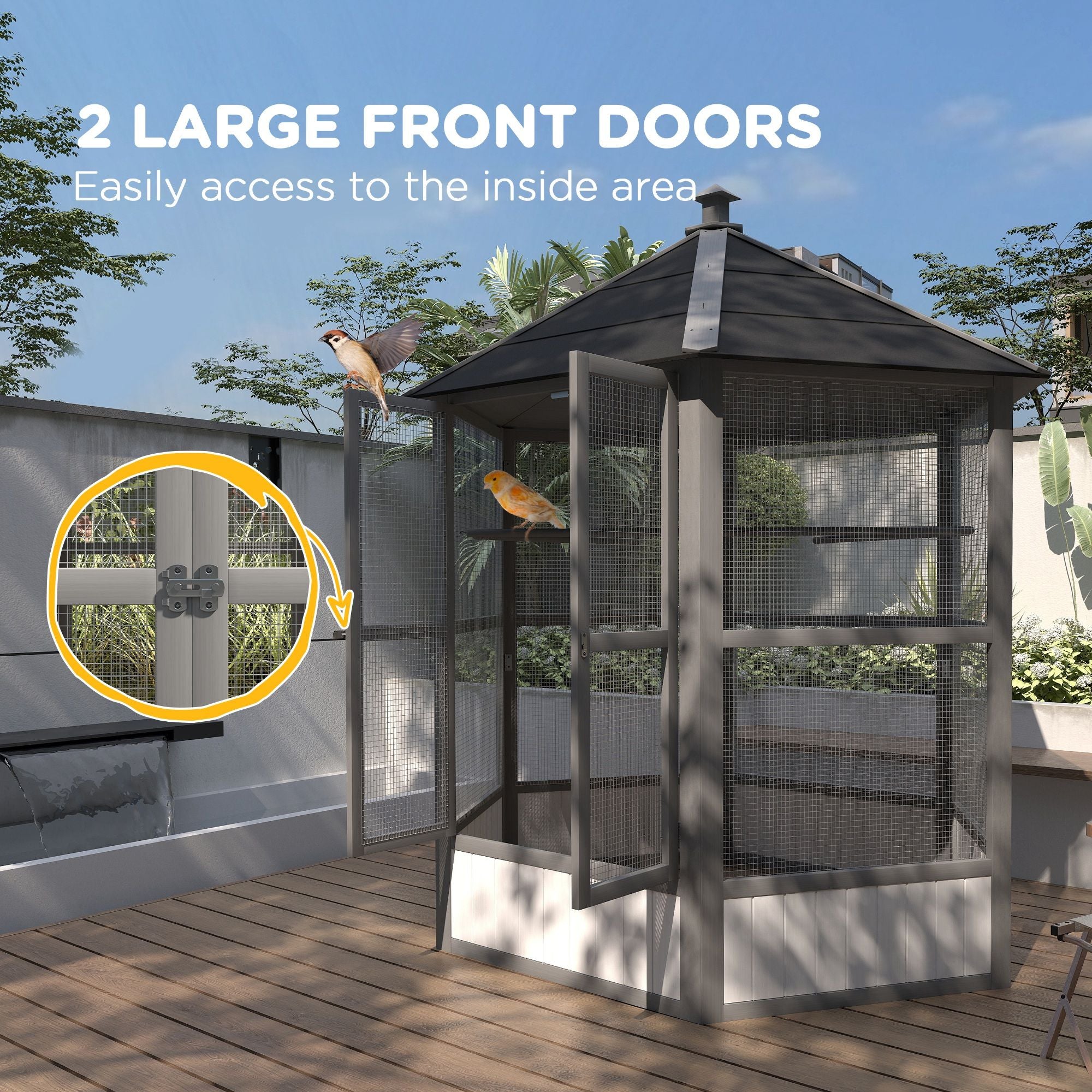Spacious furniture-style Hexagonal Bird Aviary with Locking Doors