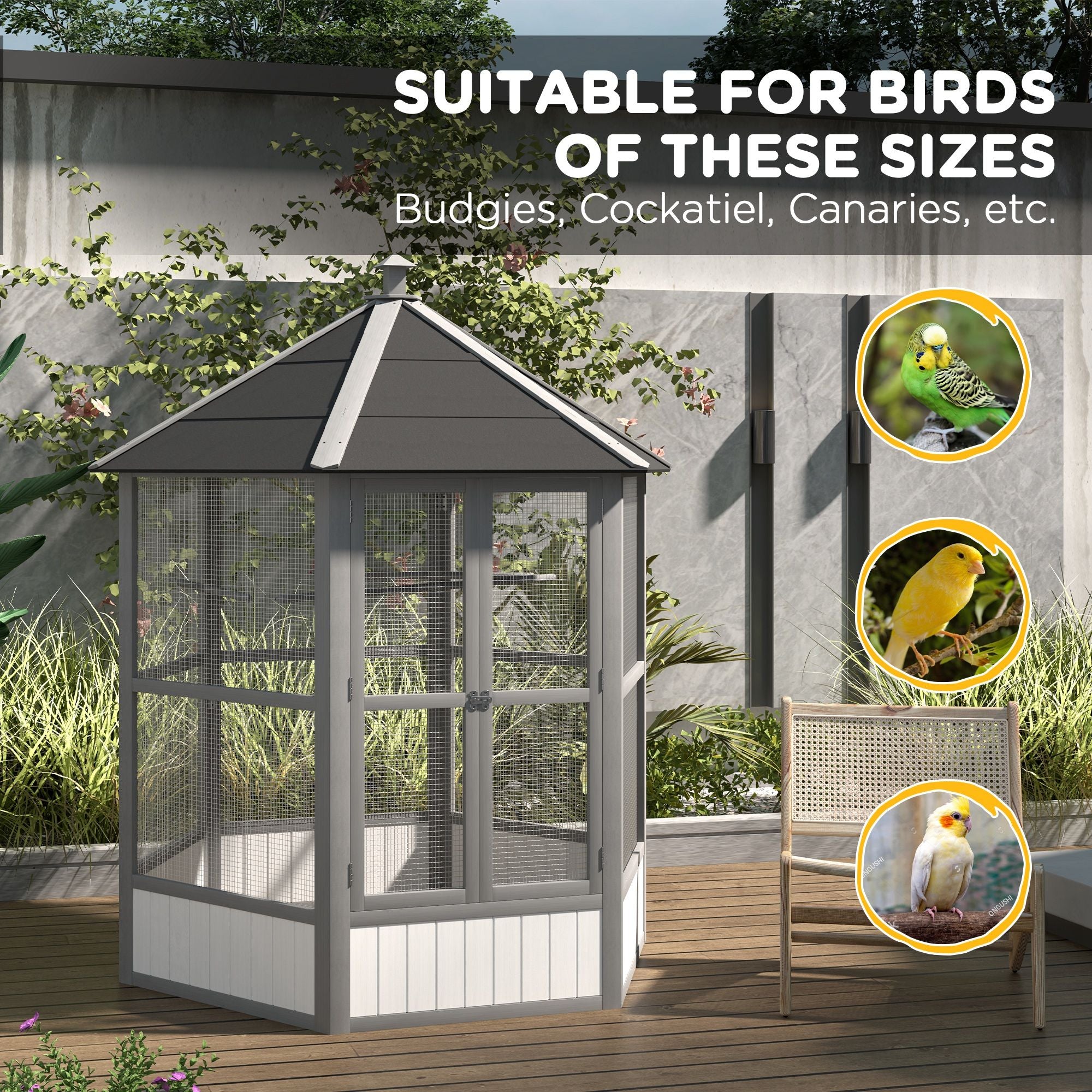 Spacious furniture-style Hexagonal Bird Aviary with Locking Doors