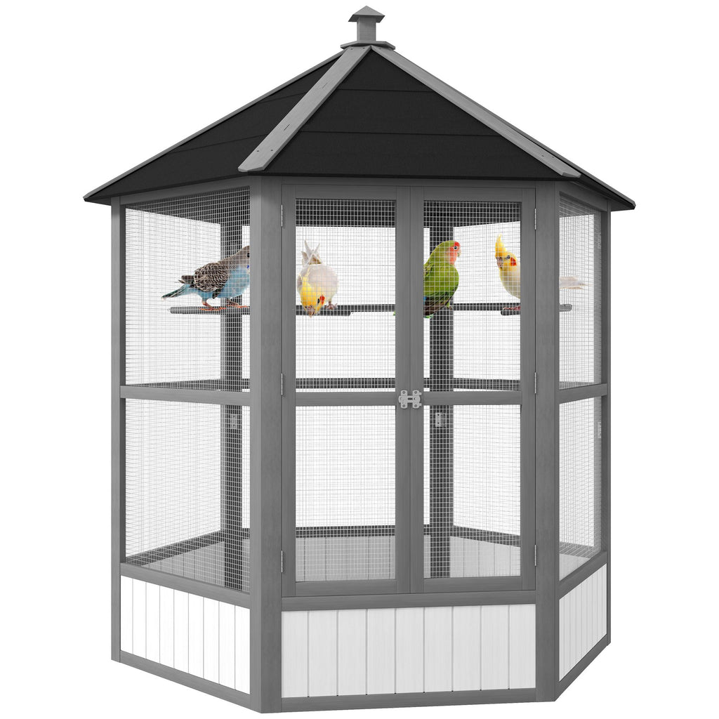 Spacious furniture-style Hexagonal Bird Aviary with Locking Doors