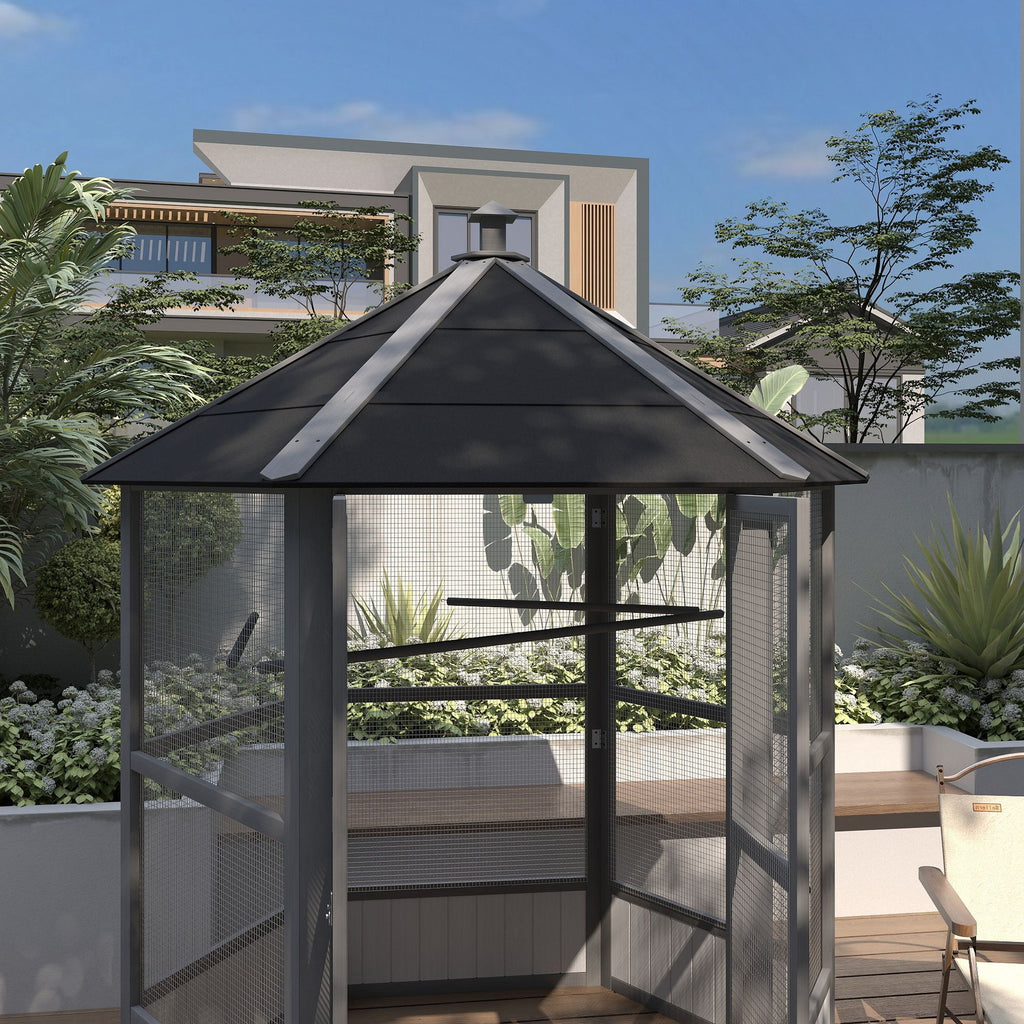 Spacious furniture-style Hexagonal Bird Aviary with Locking Doors