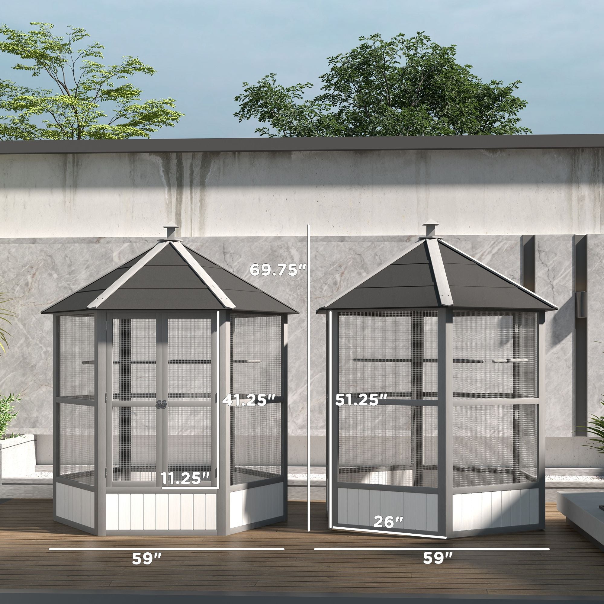 Spacious furniture-style Hexagonal Bird Aviary with Locking Doors