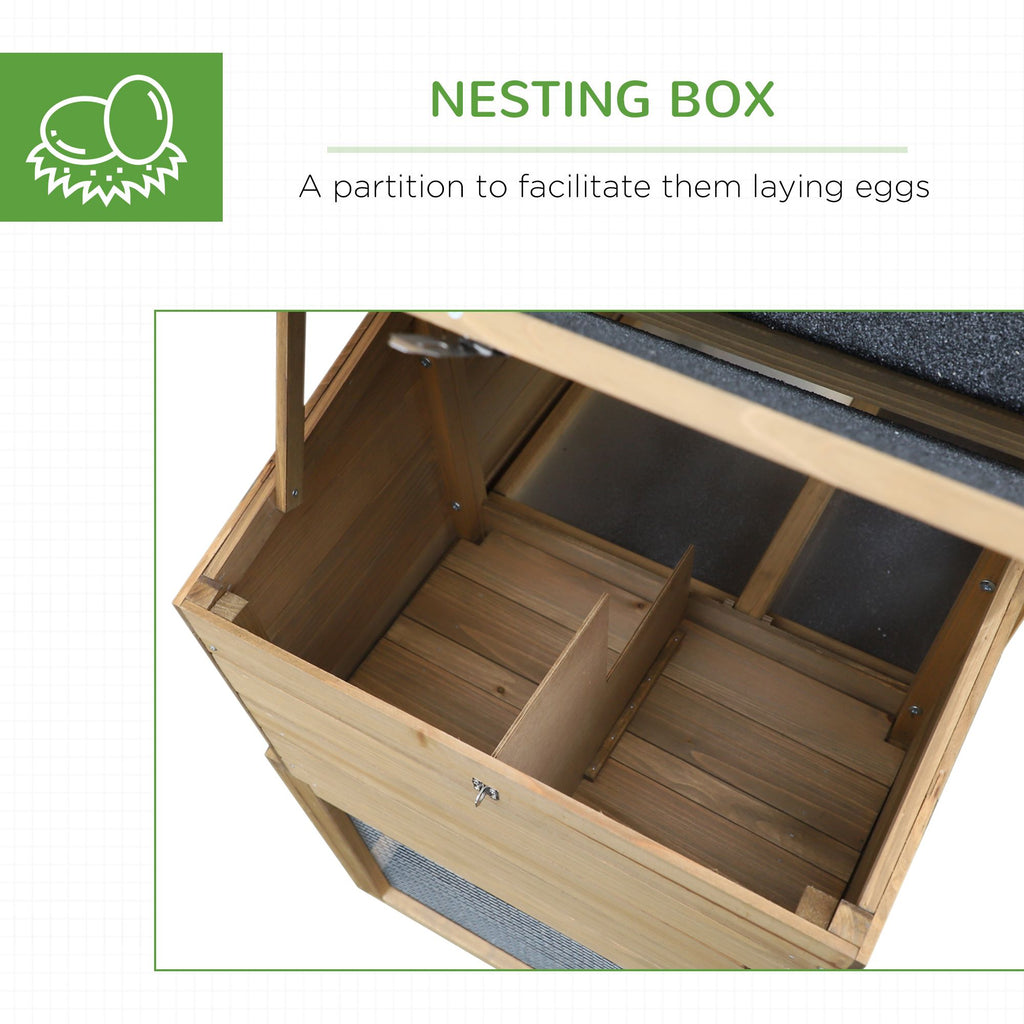69" Wooden Chicken Coop, Poultry Cage Hen House with Connecting Ramp, Removable Tray, Ventilated Window and Nesting Box, Natural