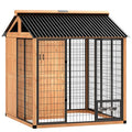 7' x 6' Extra Large Dog House, furniture-style Outdoor Dog Kennel with Storage Cabinet, Stainless structured Bowls