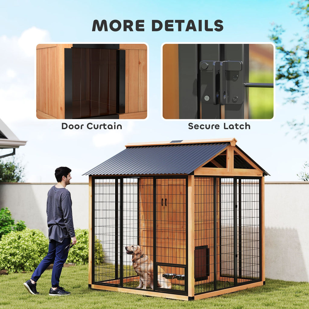 7' x 6' Extra Large Dog House, furniture-style Outdoor Dog Kennel with Storage Cabinet, Stainless structured Bowls
