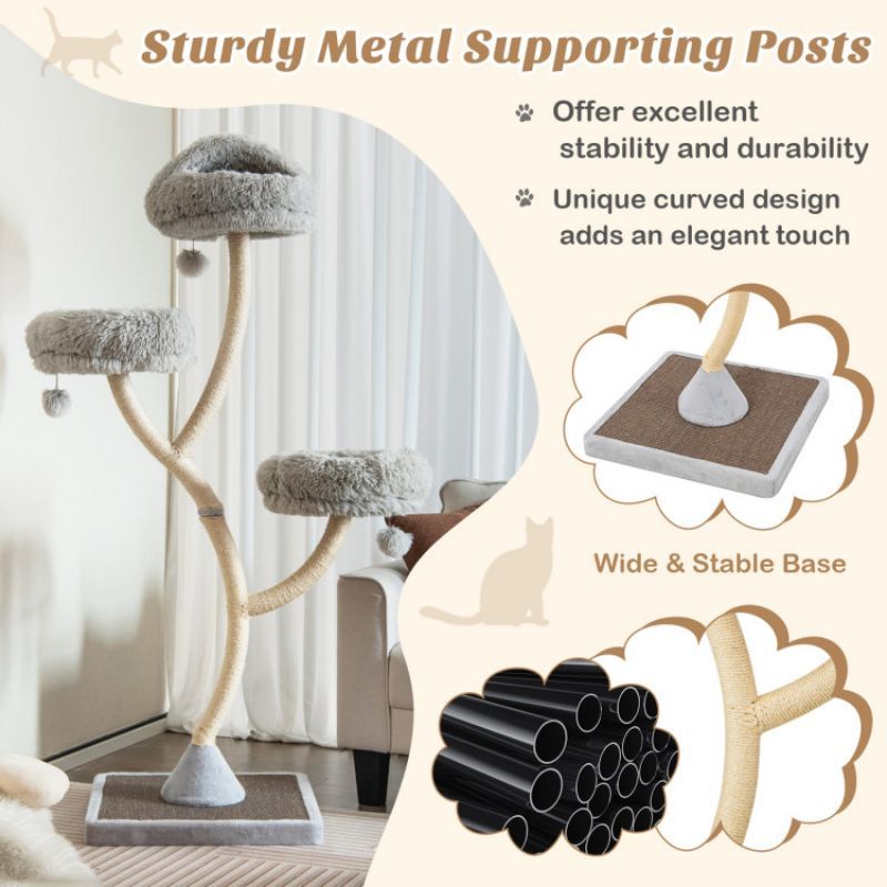 70- Tall Cat Tree with 3 Perches and Dangling Balls