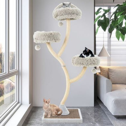 70- Tall Cat Tree with 3 Perches and Dangling Balls