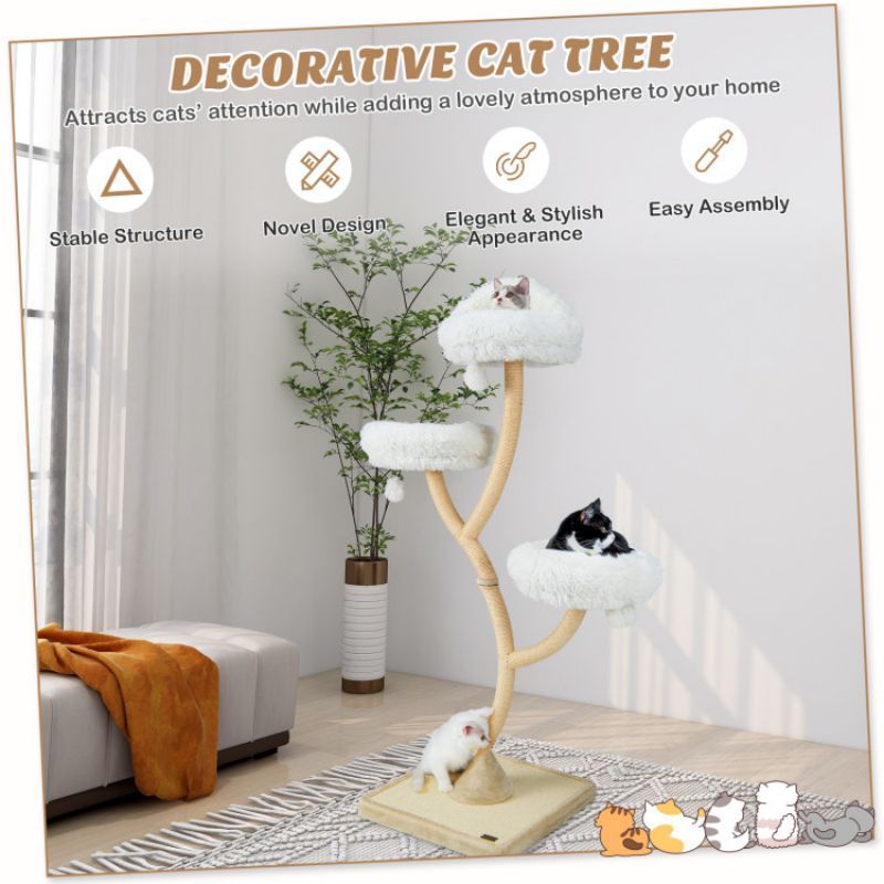 70- Tall Cat Tree with 3 Perches and Dangling Balls
