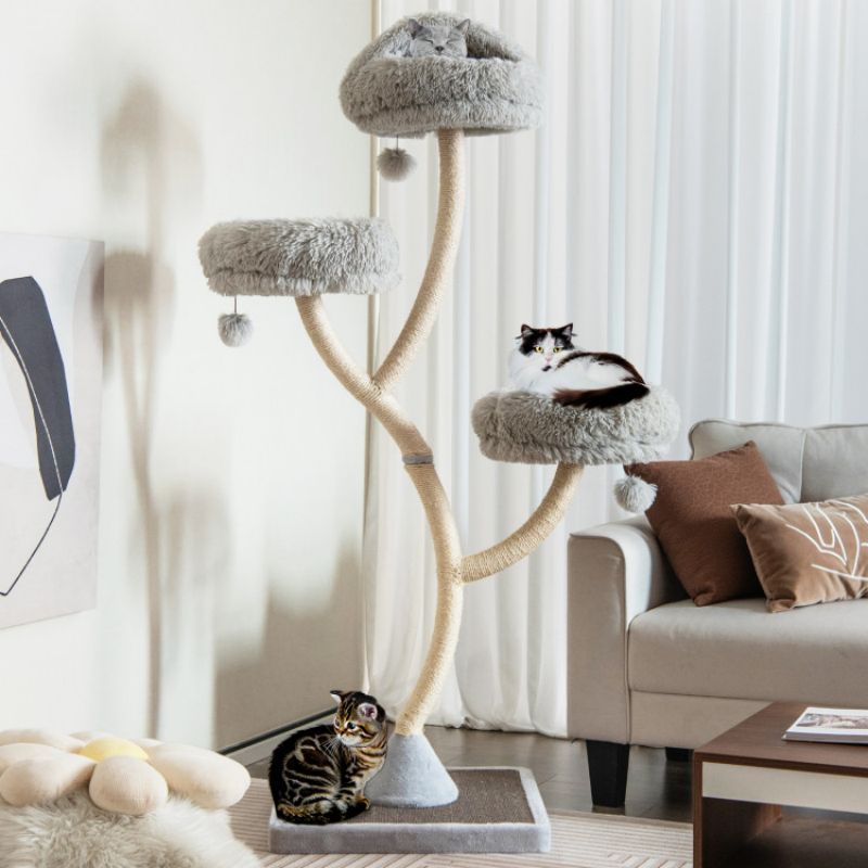 70- Tall Cat Tree with 3 Perches and Dangling Balls