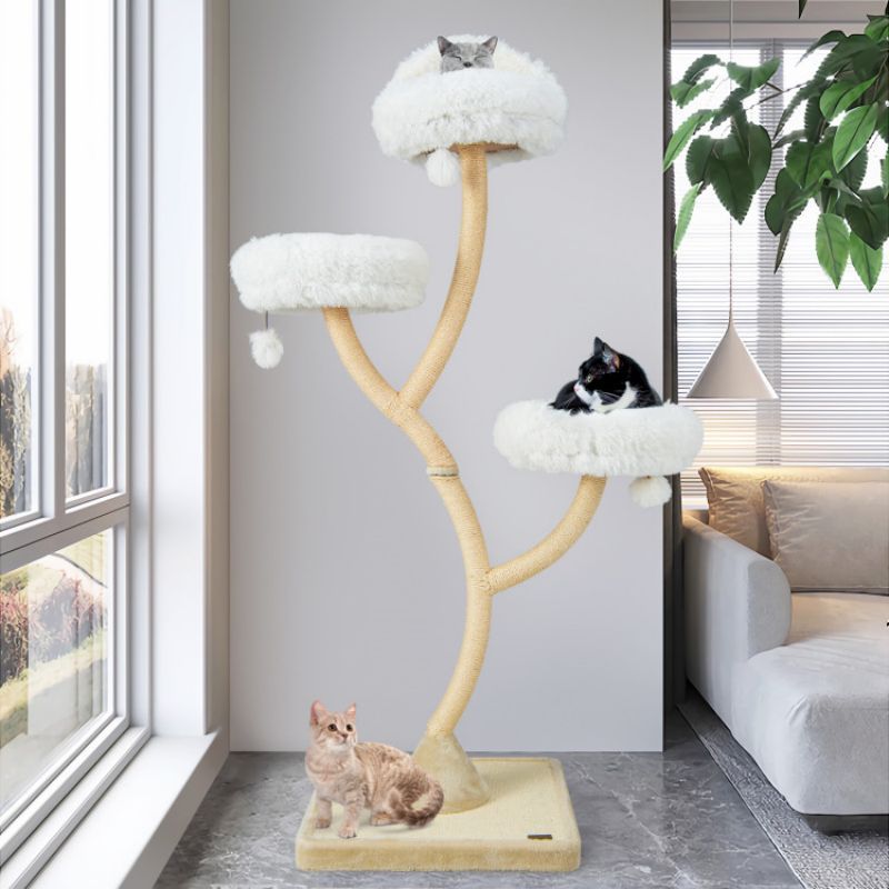 70- Tall Cat Tree with 3 Perches and Dangling Balls
