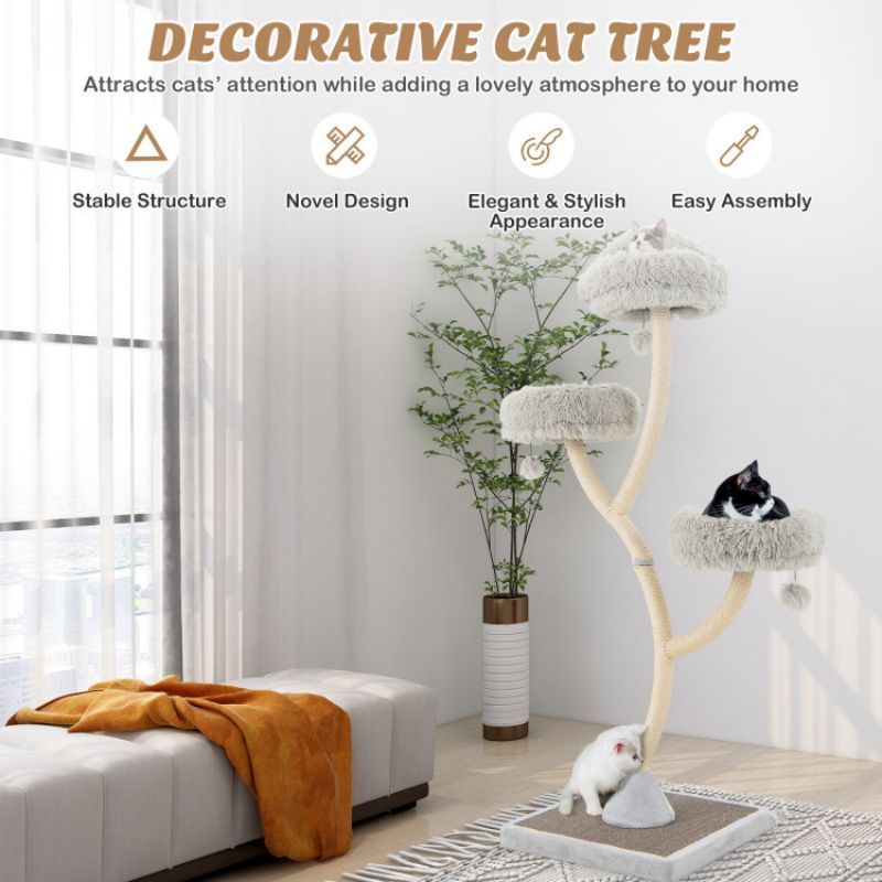 70- Tall Cat Tree with 3 Perches and Dangling Balls