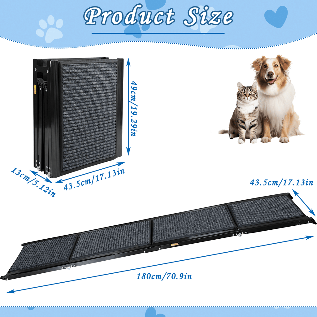 71" Long & 19" Wide Folding Dog Ramp for Car, SUV & Truck – Portable Pet Ramp with Non-Slip Surface, Extra Wide Steps