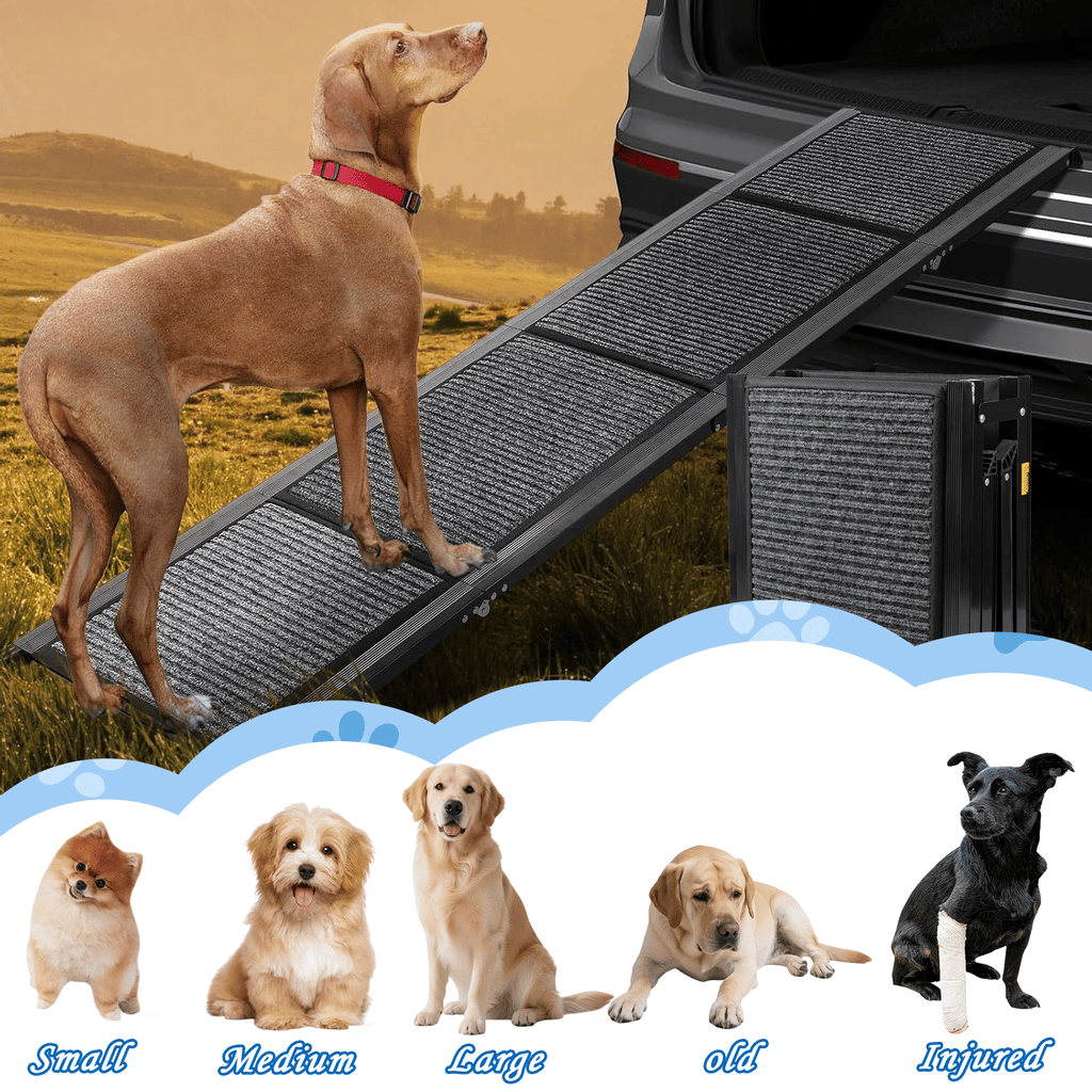 71" Long & 19" Wide Folding Dog Ramp for Car, SUV & Truck – Portable Pet Ramp with Non-Slip Surface, Extra Wide Steps