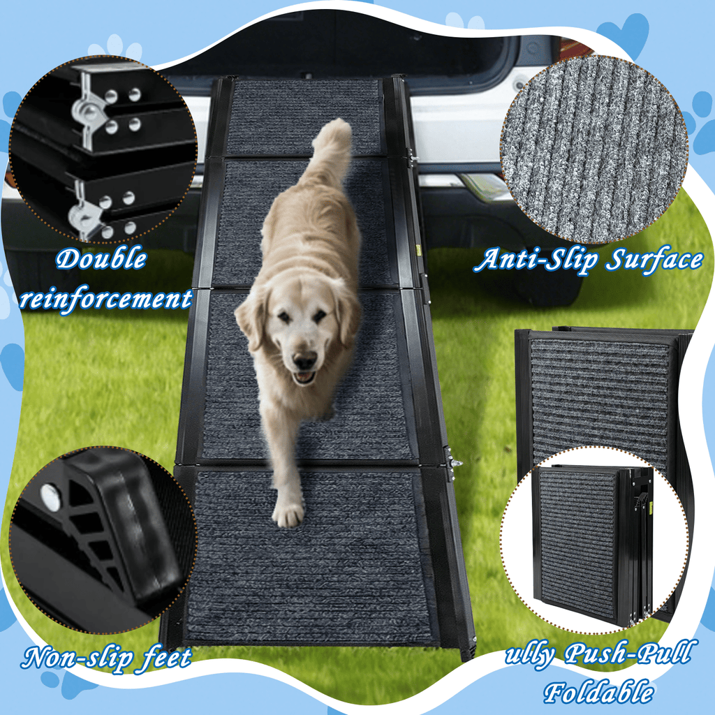 71" Long & 19" Wide Folding Dog Ramp for Car, SUV & Truck – Portable Pet Ramp with Non-Slip Surface, Extra Wide Steps