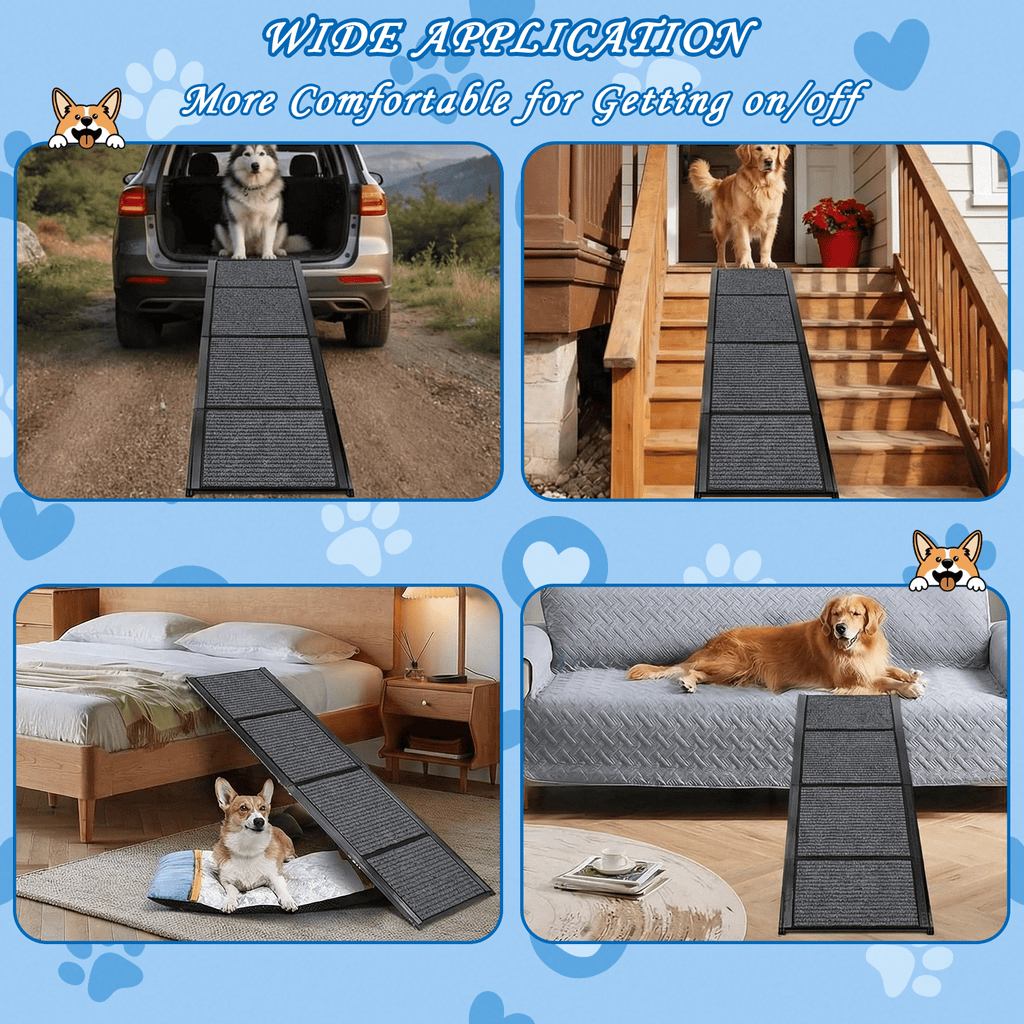 71" Long & 19" Wide Folding Dog Ramp for Car, SUV & Truck – Portable Pet Ramp with Non-Slip Surface, Extra Wide Steps