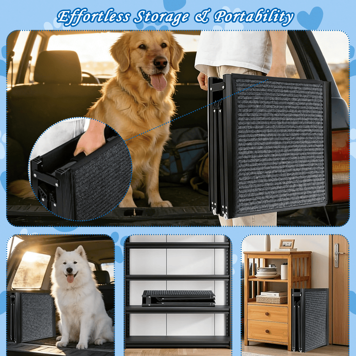 71" Long & 19" Wide Folding Dog Ramp for Car, SUV & Truck – Portable Pet Ramp with Non-Slip Surface, Extra Wide Steps