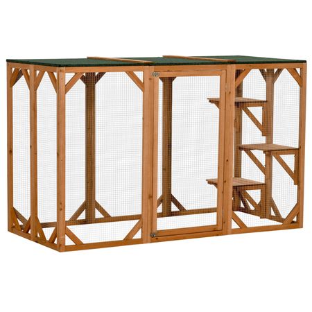 furniture-style Cat Enclosure with Asphalt Roof and Multi-Level Platforms