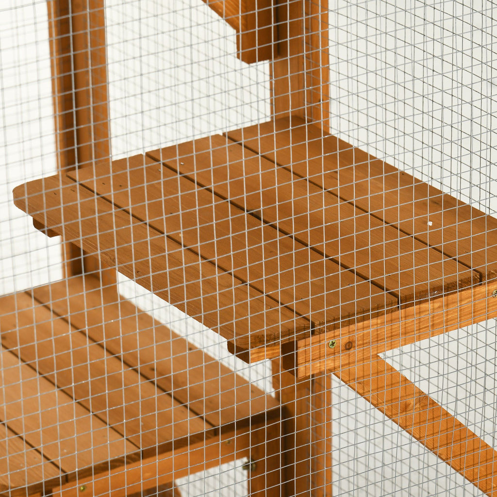 furniture-style Cat Enclosure with Asphalt Roof and Multi-Level Platforms