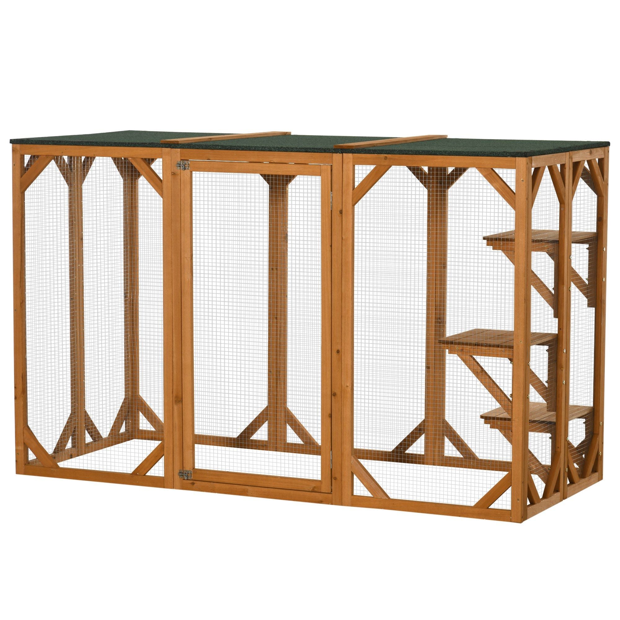 furniture-style Cat Enclosure with Asphalt Roof and Multi-Level Platforms