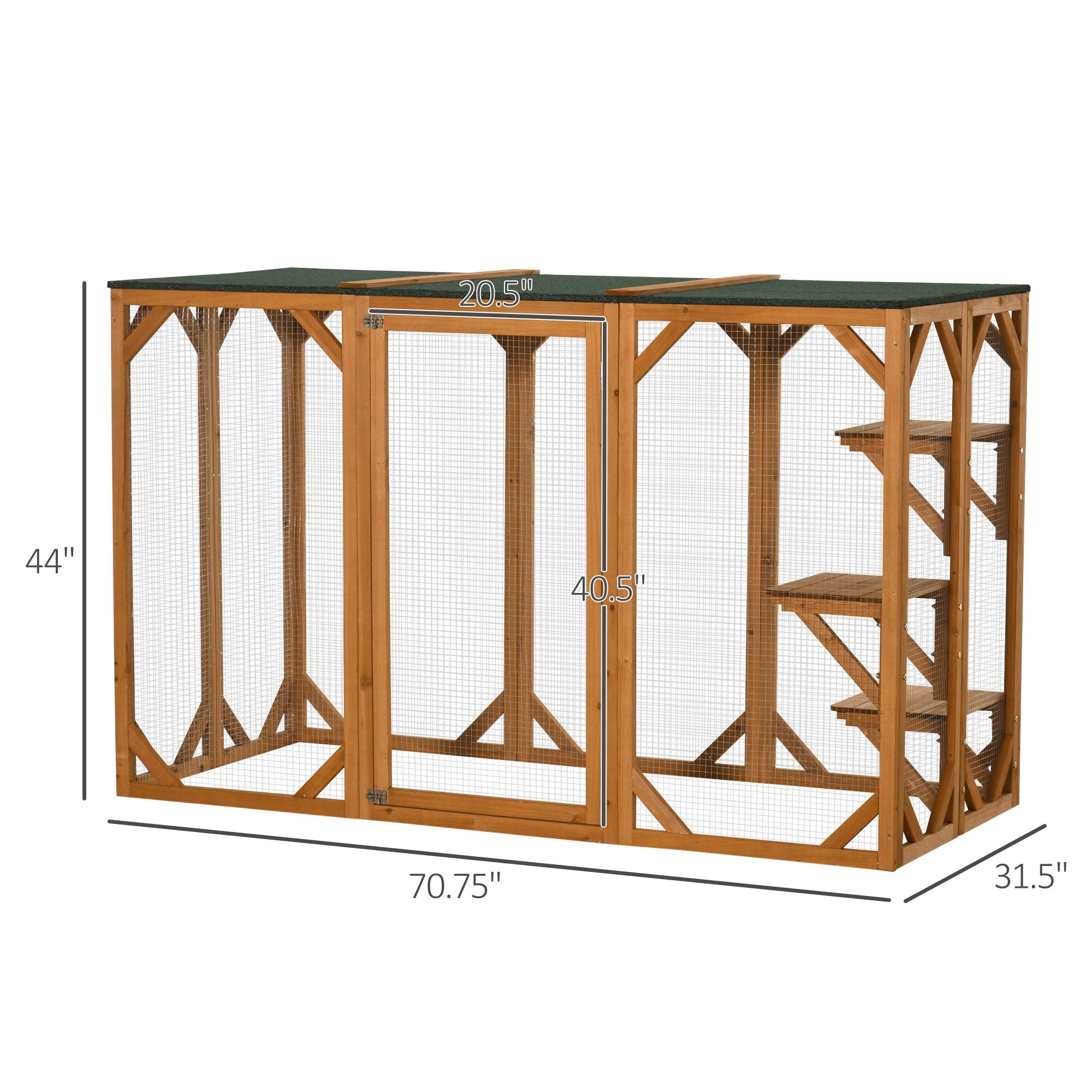 furniture-style Cat Enclosure with Asphalt Roof and Multi-Level Platforms