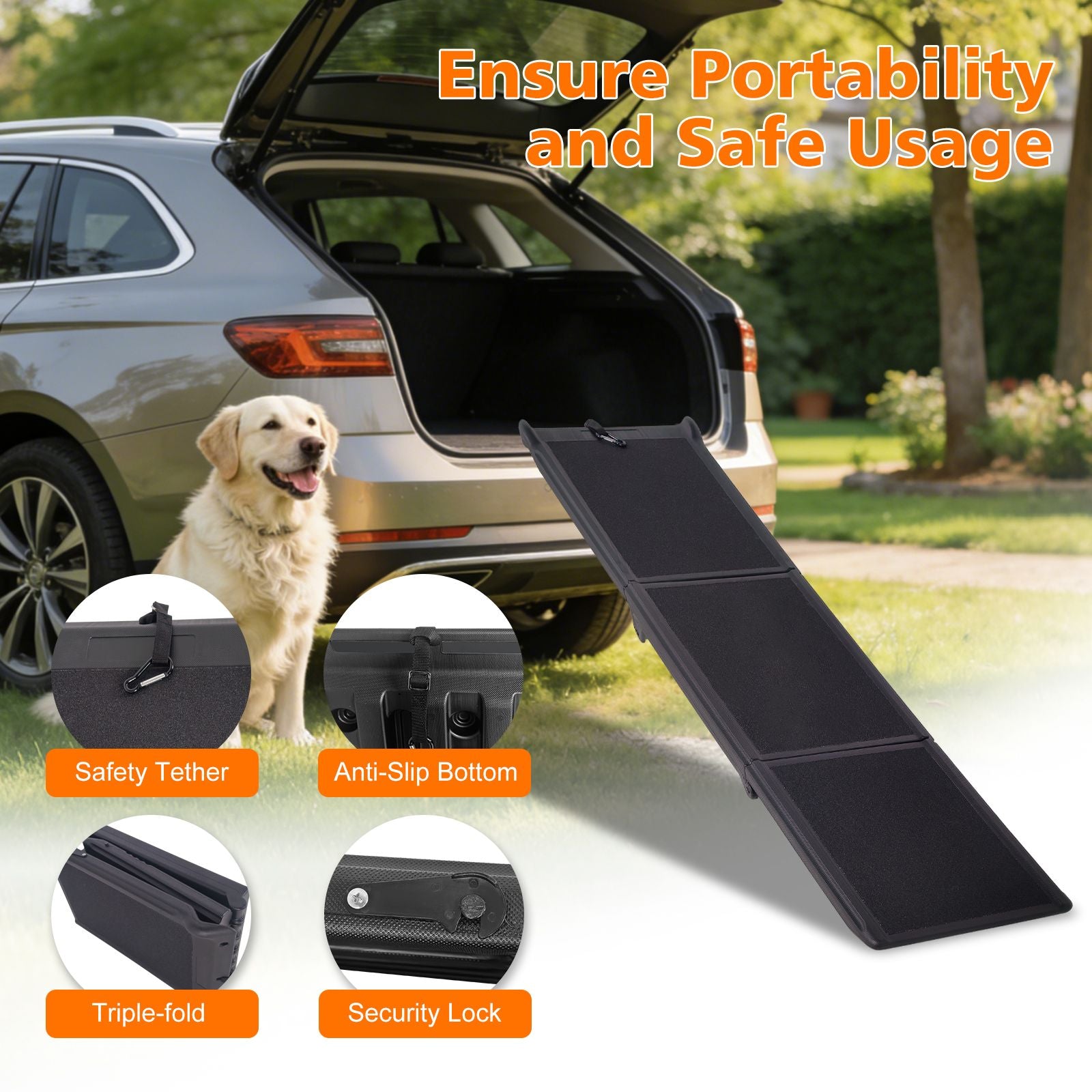 71- Non-Slip Foldable Dog Ramp for Large Dogs & SUVs