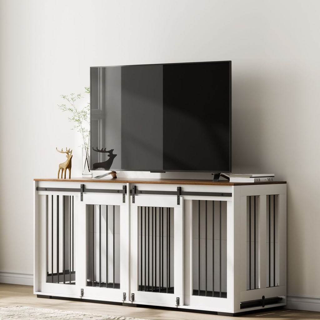 Elegant Large Double Dog Crate Furniture with Secure Sliding Doors