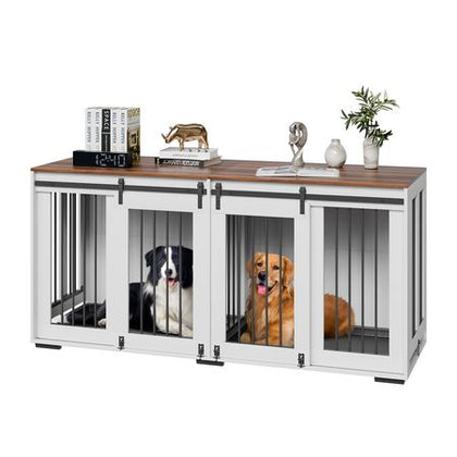 Elegant Large Double Dog Crate Furniture with Secure Sliding Doors