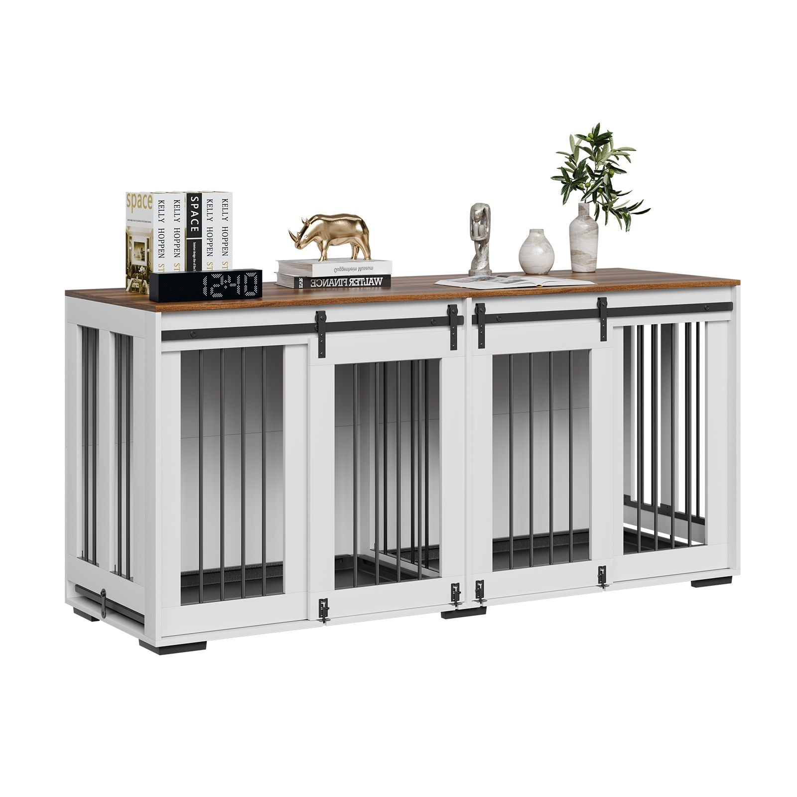 Elegant Large Double Dog Crate Furniture with Secure Sliding Doors