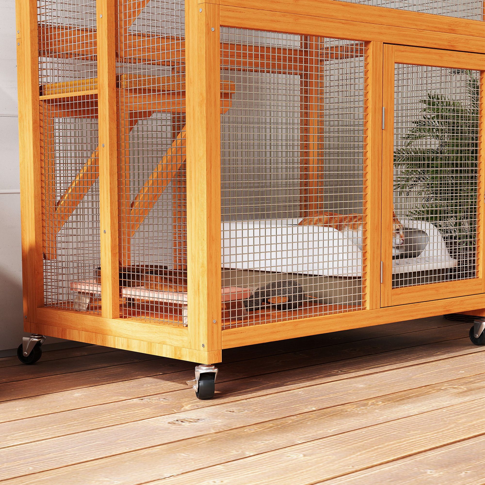 74" Wooden Outdoor Cat House Catio Outdoor Cat Enclosure, Orange