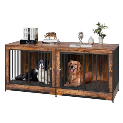 Extra Large Double Dog Crate Furniture with Divider and Dual Doors
