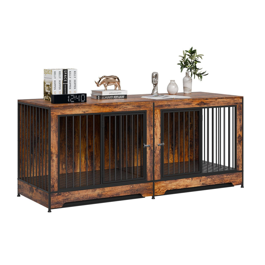 Extra Large Double Dog Crate Furniture with Divider and Dual Doors