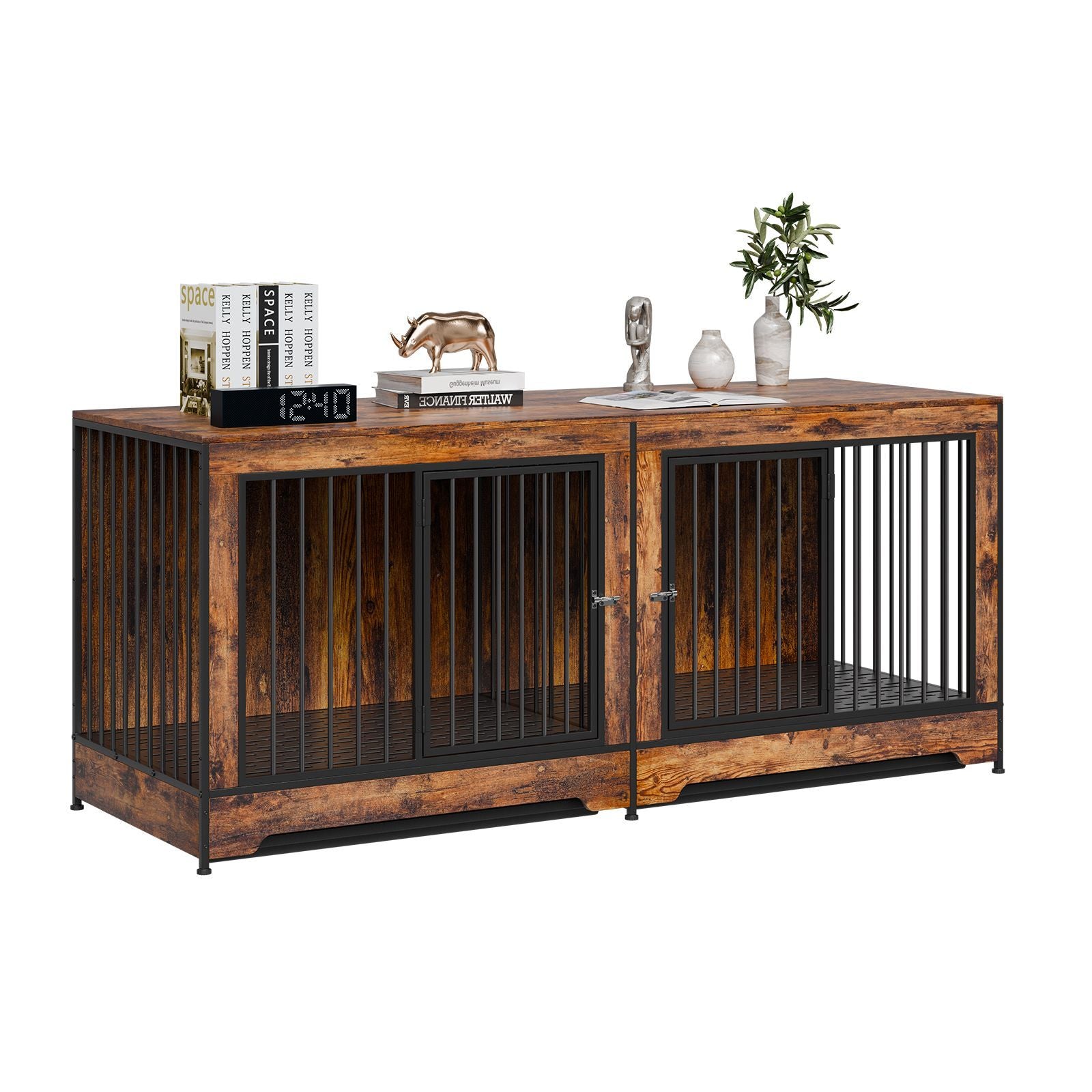 Extra Large Double Dog Crate Furniture with Divider and Dual Doors