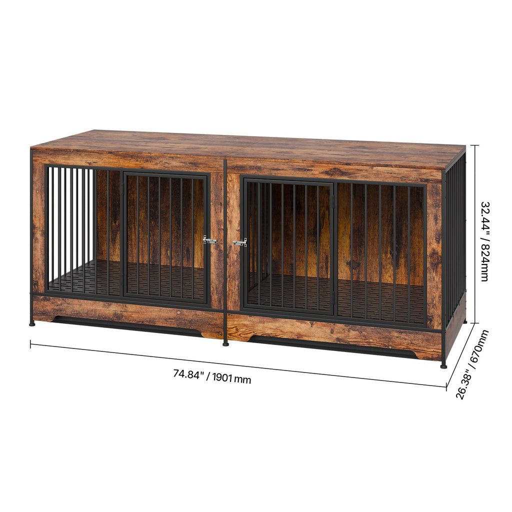 Extra Large Double Dog Crate Furniture with Divider and Dual Doors