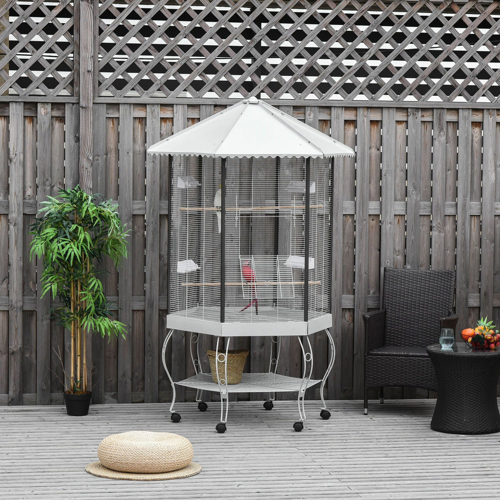 Give Your Birds Room to Fly: 77" Hexagonal Flight Cage with Canopy & Storage