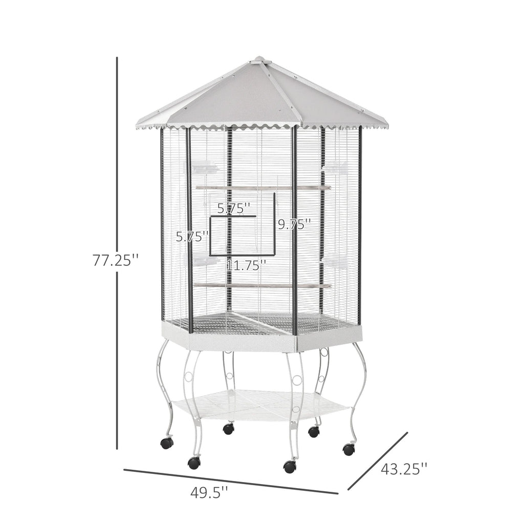 Give Your Birds Room to Fly: 77" Hexagonal Flight Cage with Canopy & Storage