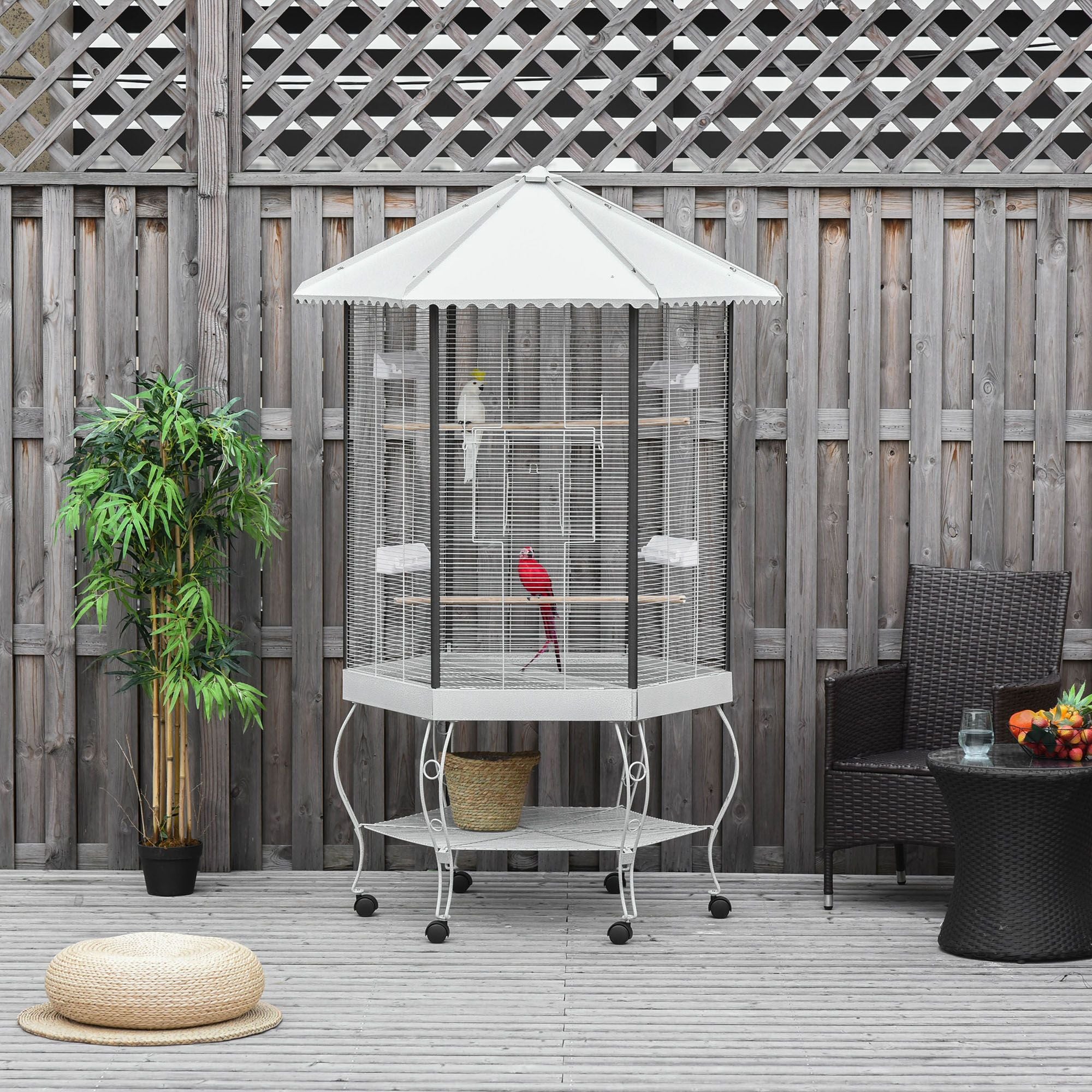 Give Your Birds Room to Fly: 77" Hexagonal Flight Cage with Canopy & Storage