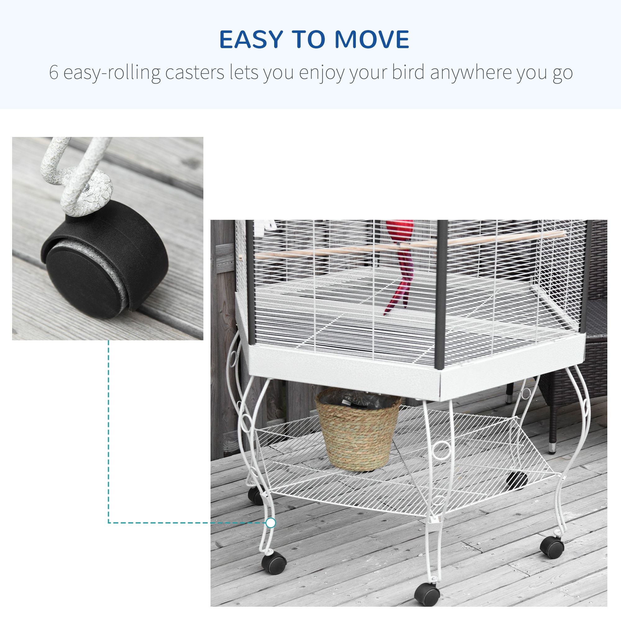 77- Hexagon Bird Cage with Canopy, Portable Aviary on Casters