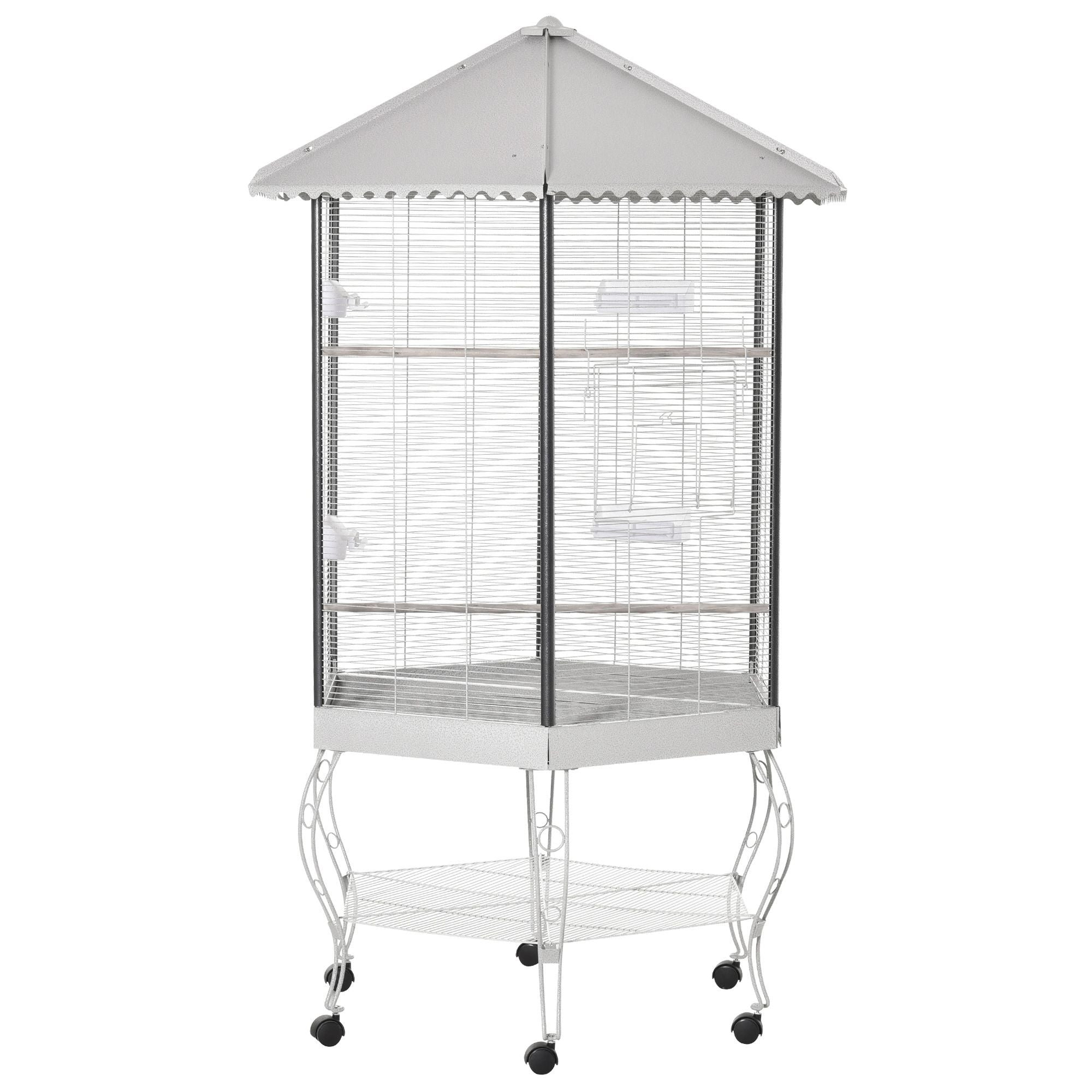 77- Hexagon Bird Cage with Canopy, Portable Aviary on Casters
