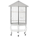 77- Hexagon Bird Cage with Canopy, Portable Aviary on Casters