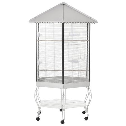 77- Hexagon Bird Cage with Canopy, Portable Aviary on Casters