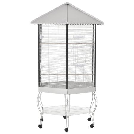 77- Hexagon Bird Cage with Canopy, Portable Aviary on Casters – image 1
