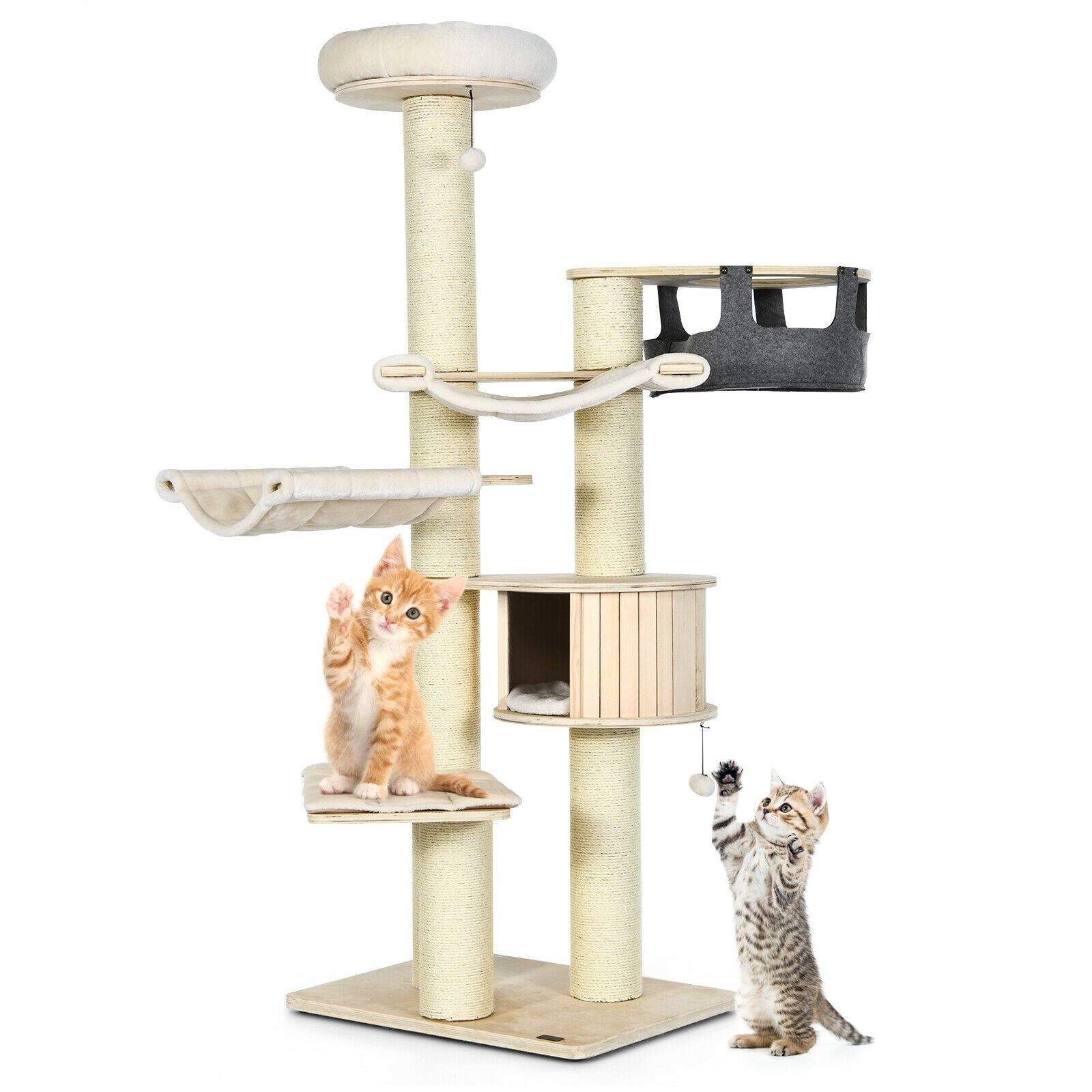 77.5" Multi-Level Cat Tree with Condo, Hammocks & Sisal Scratching Posts