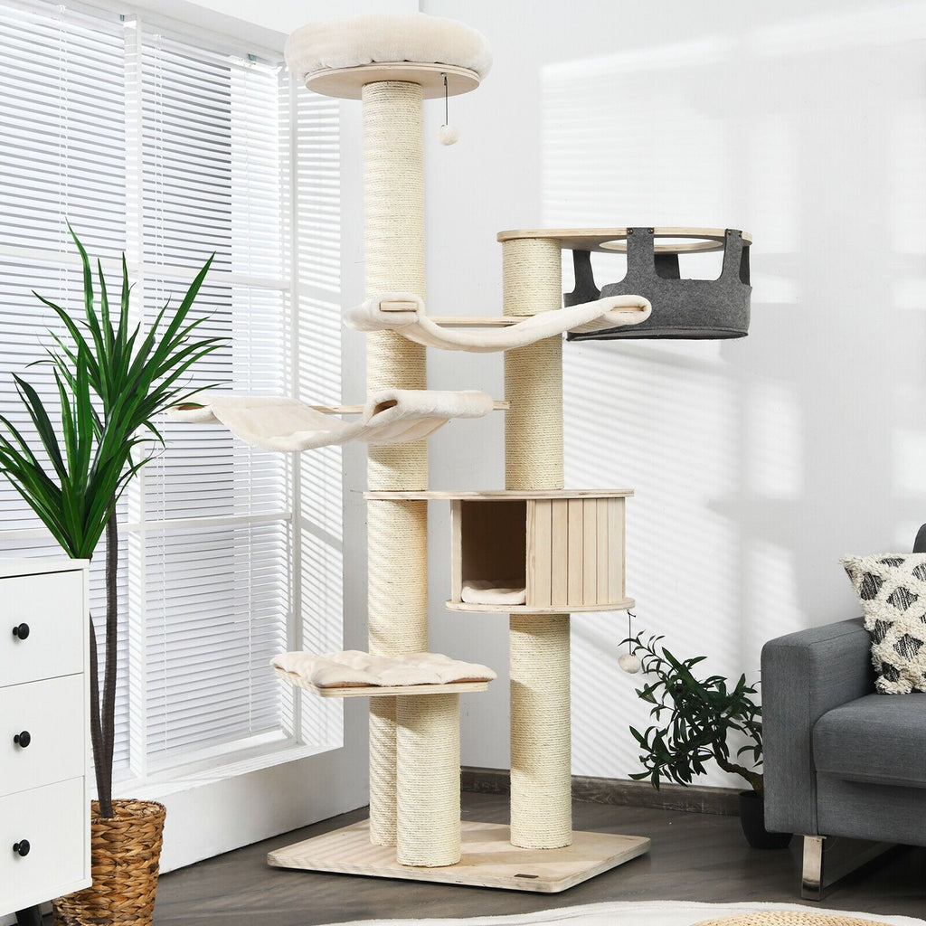 77.5" Multi-Level Cat Tree with Condo, Hammocks & Sisal Scratching Posts