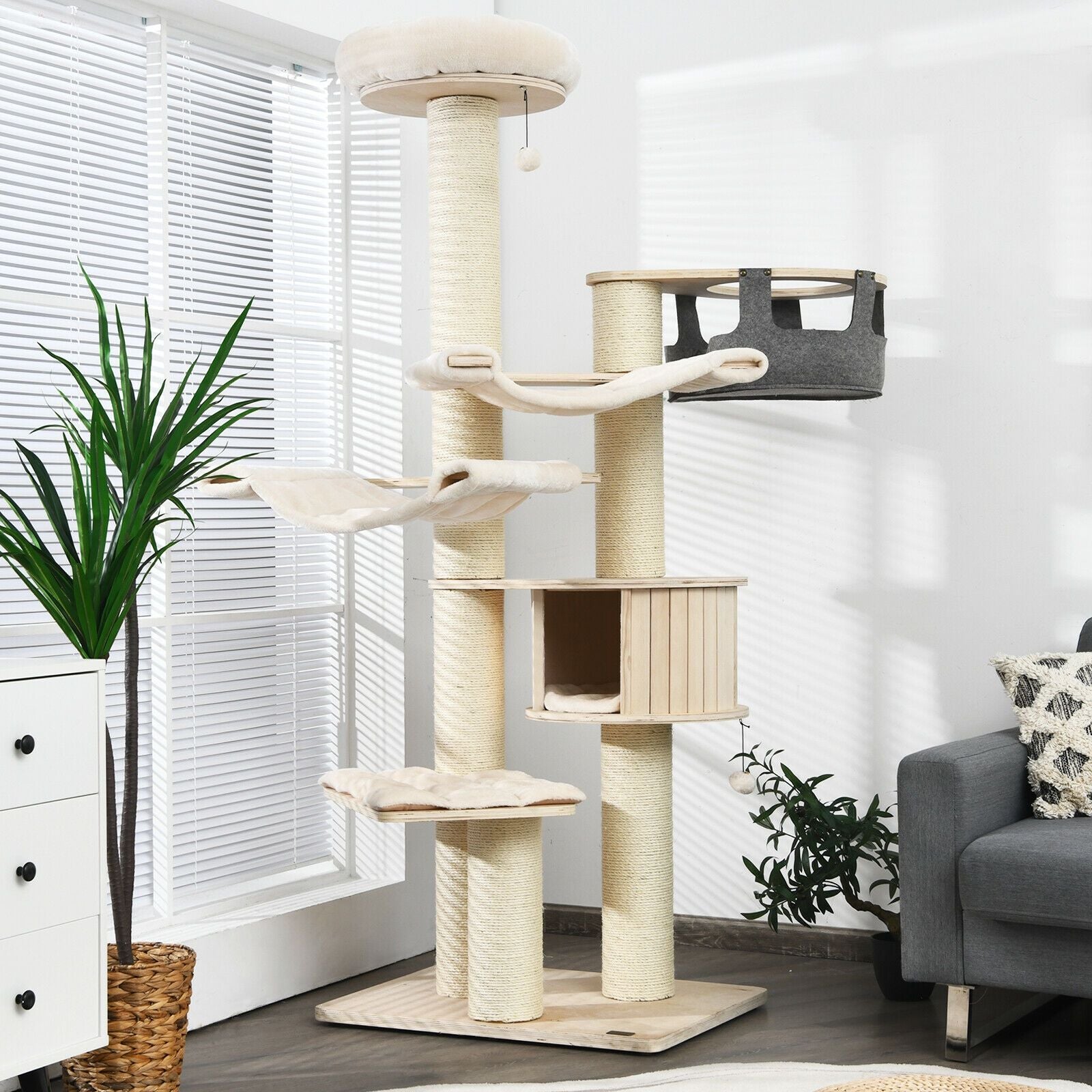 77.5" Multi-Level Cat Tree with Condo, Hammocks & Sisal Scratching Posts