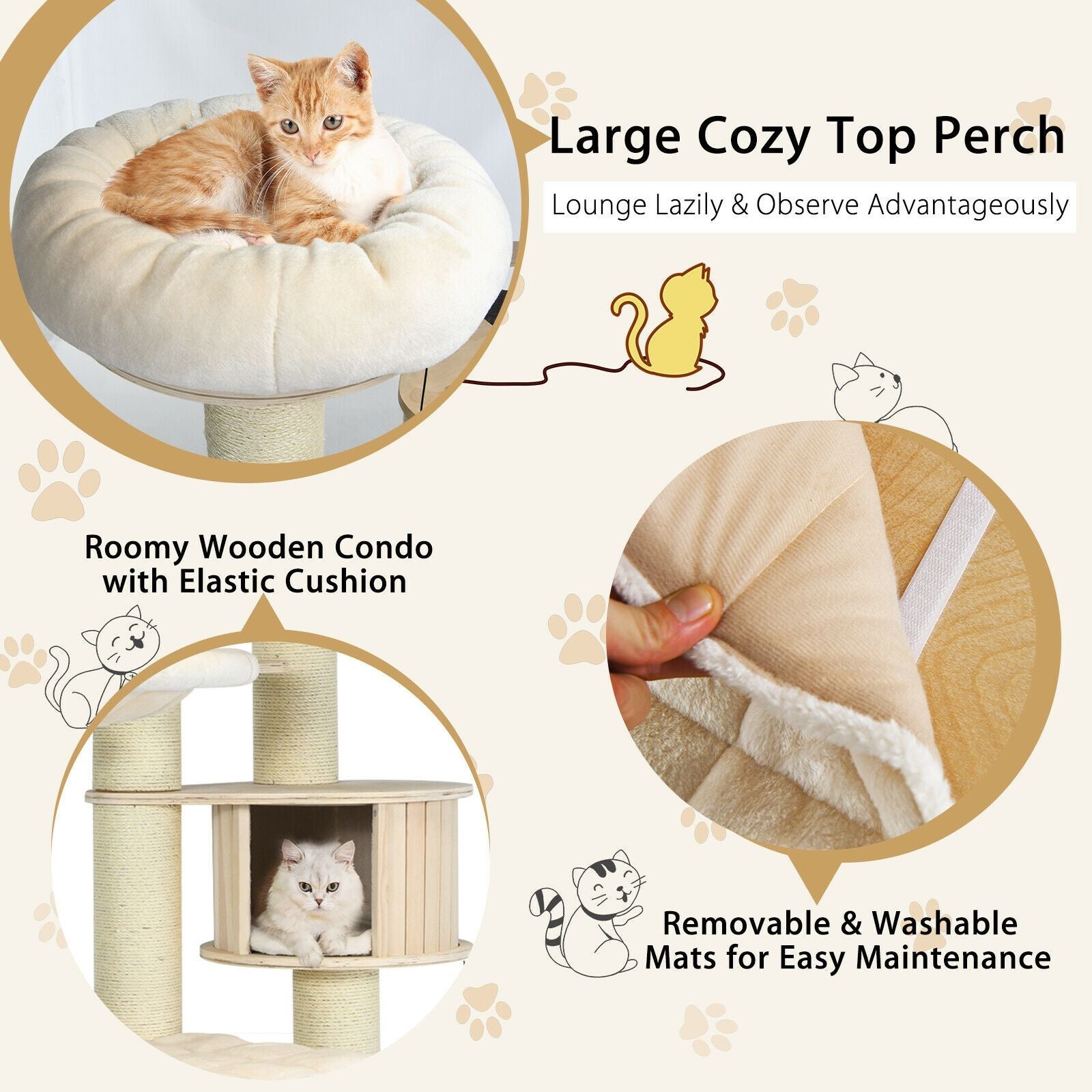 77.5" Multi-Level Cat Tree with Condo, Hammocks & Sisal Scratching Posts