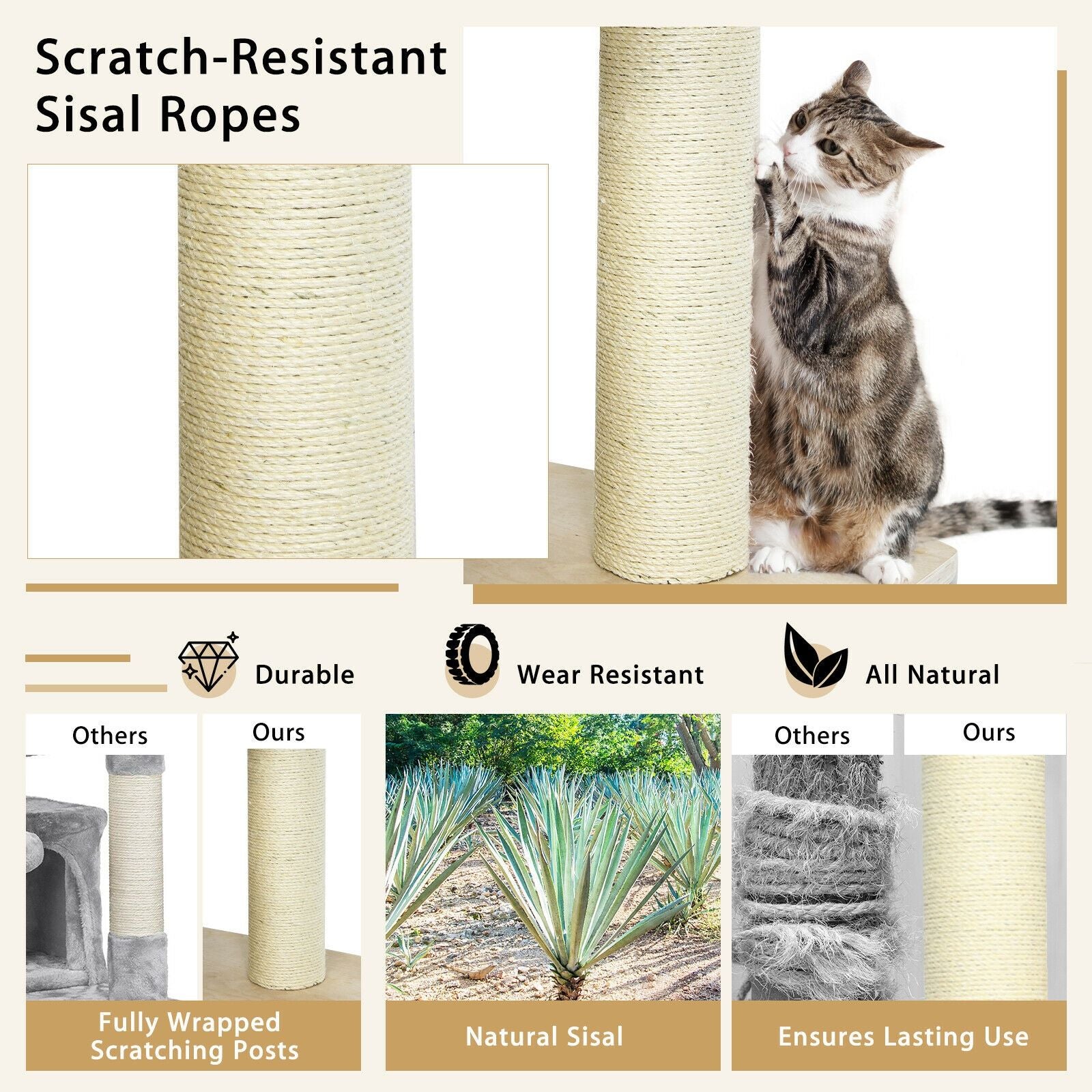77.5" Multi-Level Cat Tree with Condo, Hammocks & Sisal Scratching Posts
